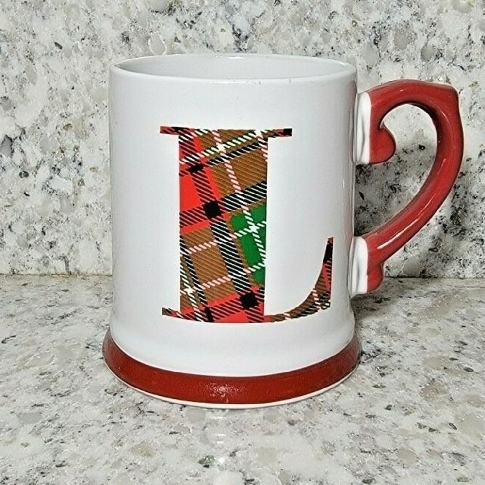 Design Pac Plaid‎ Monogram Letter L Red/Green Coffee Mug Cup NEW